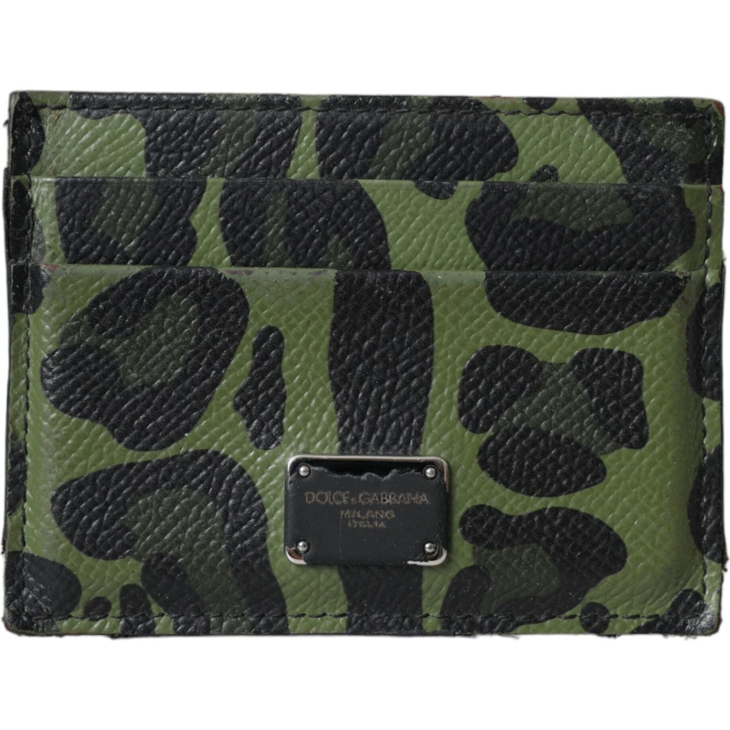 Dolce & Gabbana Green Black Leopard Logo Plaque Card Holder Wallet Dolce & Gabbana