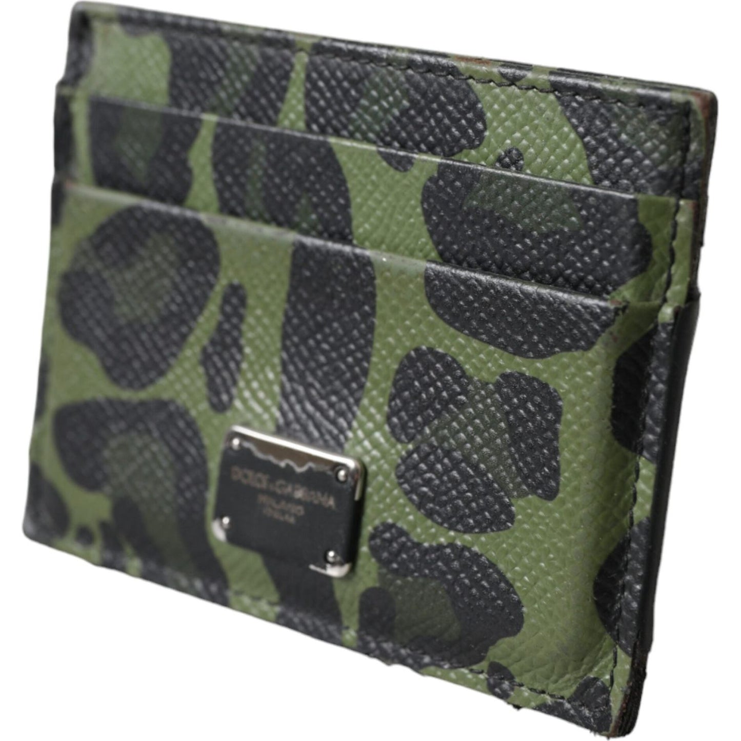 Dolce & Gabbana Green Black Leopard Logo Plaque Card Holder Wallet Dolce & Gabbana