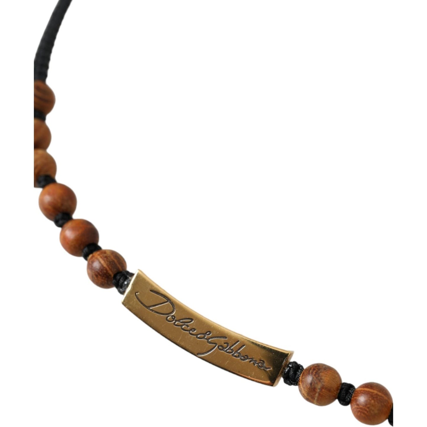 Dolce & Gabbana Black Gold Wooden Beaded Logo Pendant Necklace Dolce & Gabbana