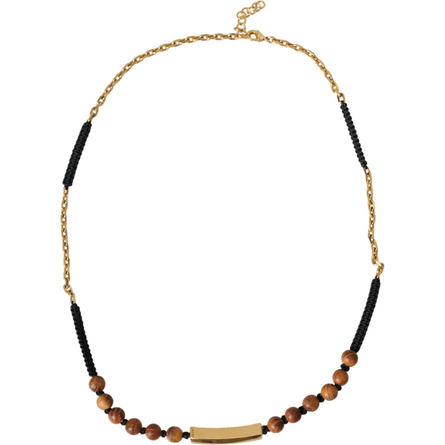 Dolce & Gabbana Black Gold Wooden Beaded Logo Pendant Necklace Dolce & Gabbana