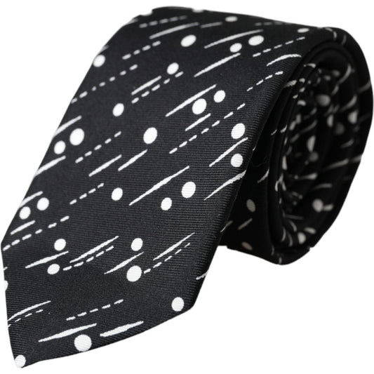 Dolce & Gabbana Black Dotted 100% Silk Adjustable Tie Dolce & Gabbana