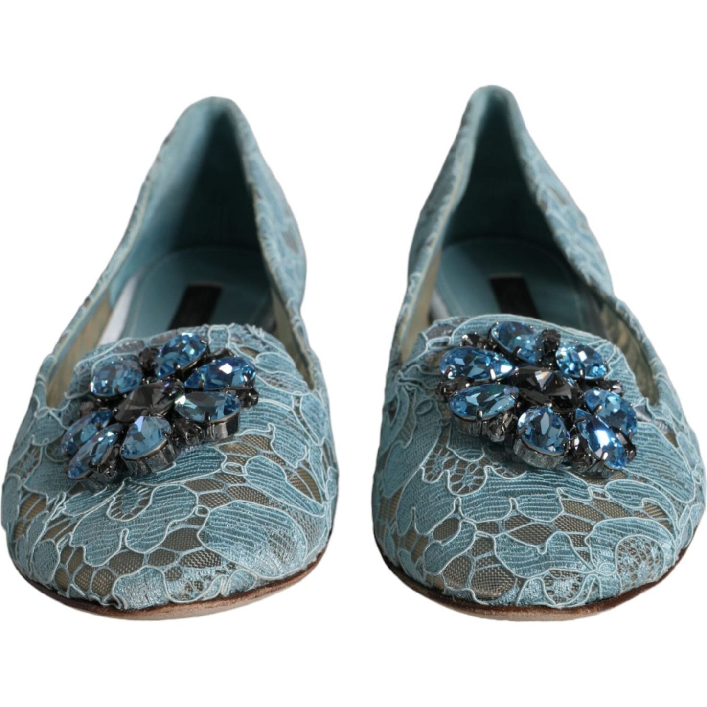 Dolce & Gabbana Blue Lace Crystal Ballet Flats Loafers Shoes Dolce & Gabbana