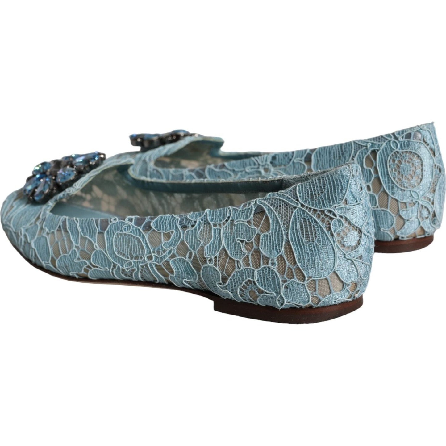 Dolce & Gabbana Blue Lace Crystal Ballet Flats Loafers Shoes Dolce & Gabbana