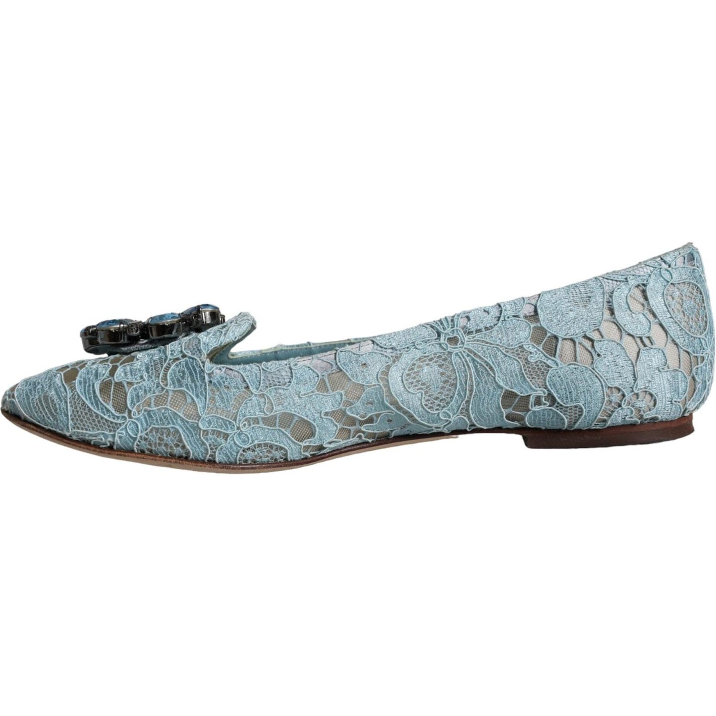 Dolce & Gabbana Blue Lace Crystal Ballet Flats Loafers Shoes Dolce & Gabbana