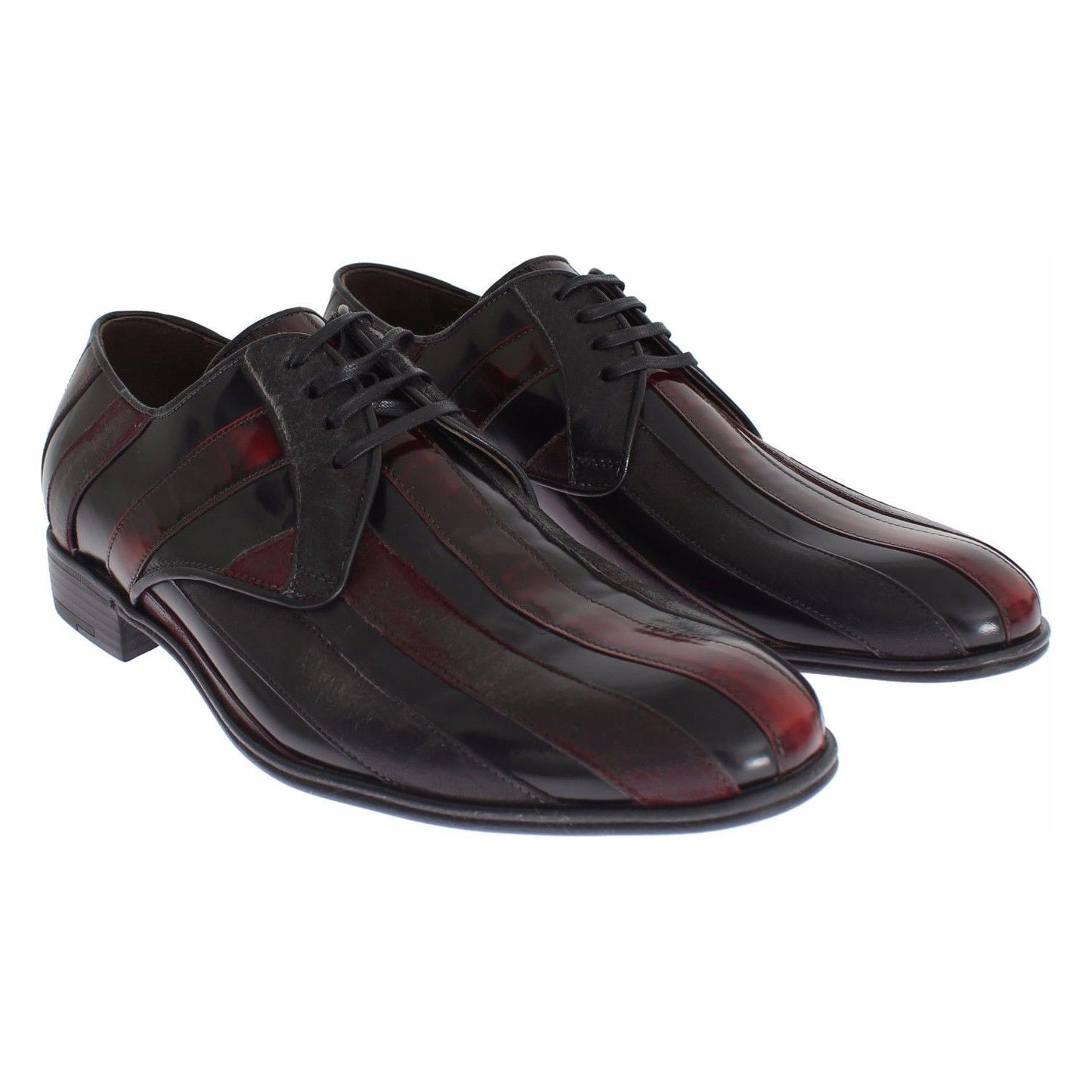 Dolce & Gabbana Elegant Black Bordeaux Striped Leather Dress Shoes Dress Shoes Dolce & Gabbana