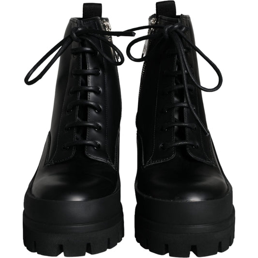 Dolce & Gabbana Black Lace Up Trekking Ankle Boots Men Shoes Dolce & Gabbana