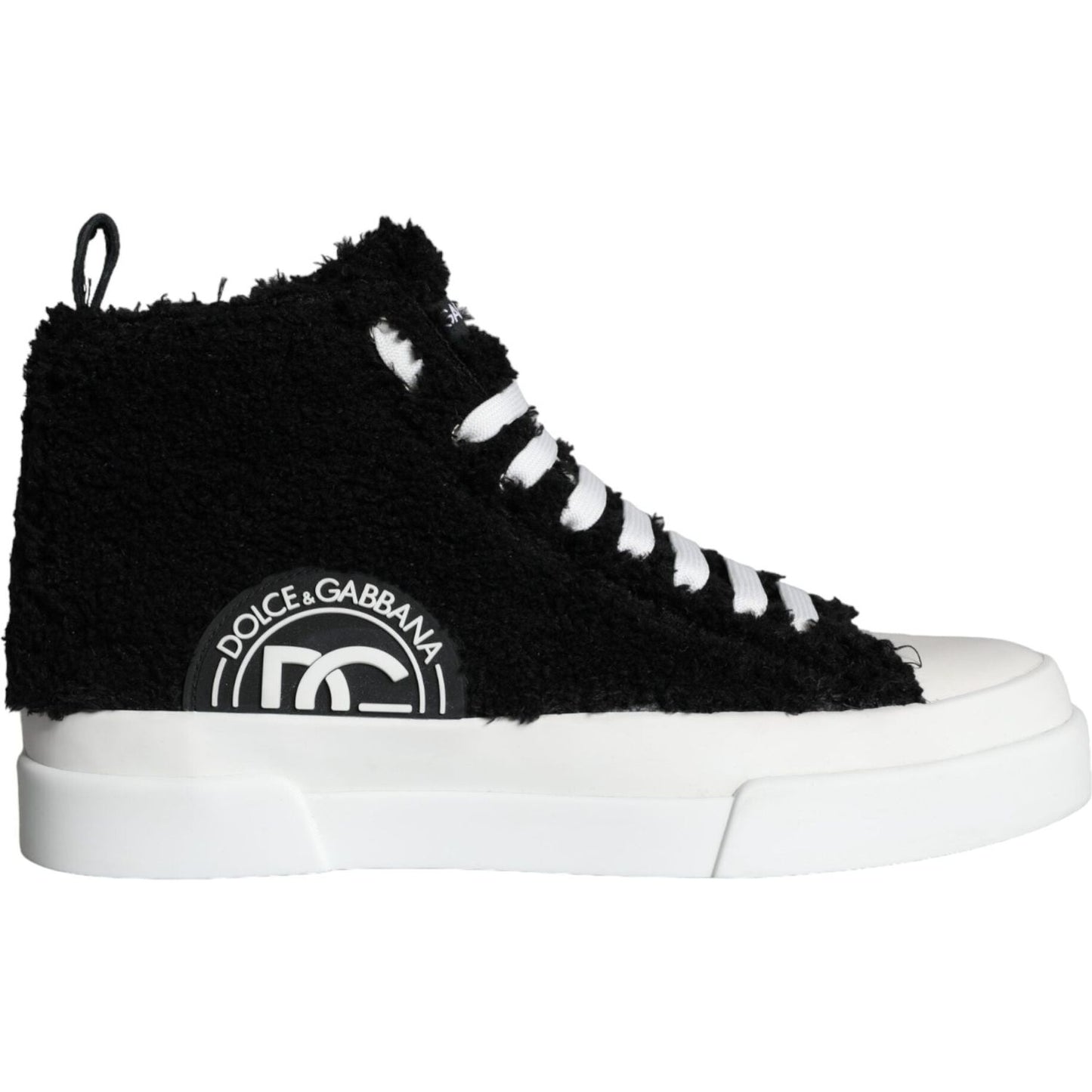 Dolce & Gabbana Black White Fur Logo High Top Sneaker Shoes Dolce & Gabbana