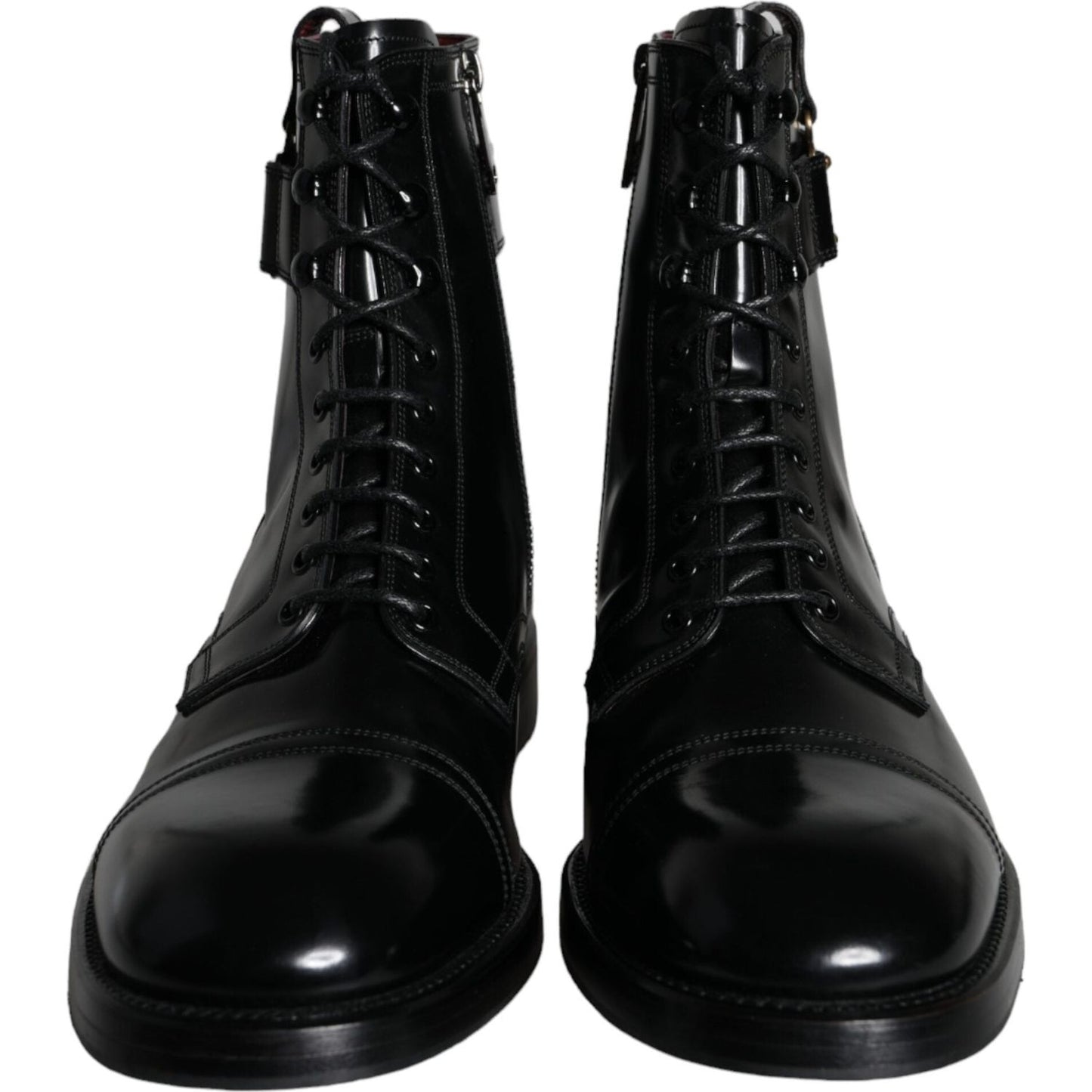 Dolce & Gabbana Black Logo Lace Up Mid Calf Men Boots Shoes Dolce & Gabbana