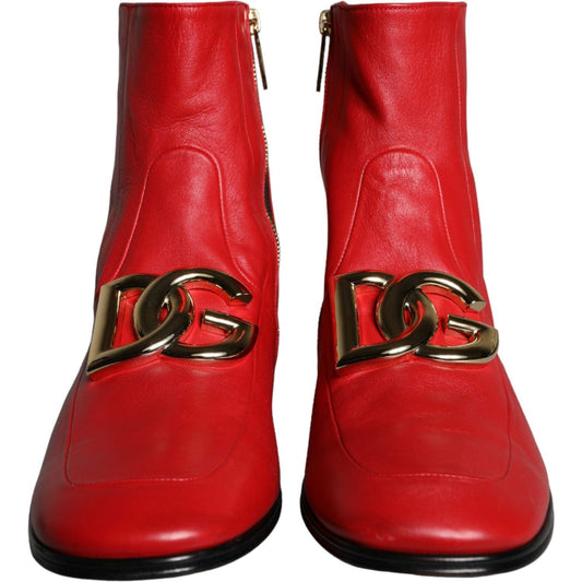 Dolce & Gabbana Red Lambskin Leather Men Ankle Boots Shoes Dolce & Gabbana