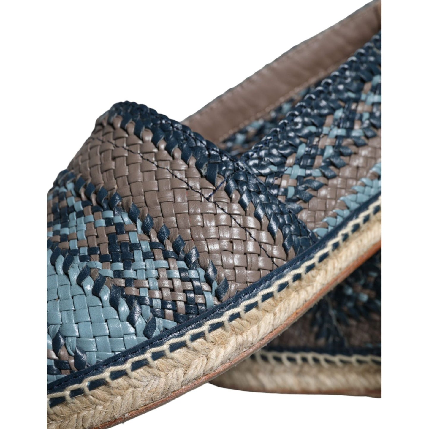 Dolce & Gabbana Blue Gray Woven Leather Buffalo Espadrille Shoes Dolce & Gabbana