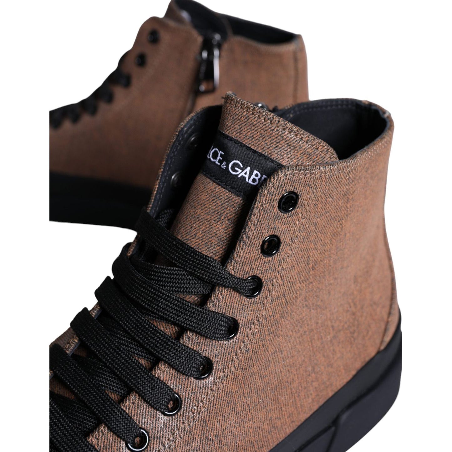 Dolce & Gabbana Black Brown Denim High Top Men Sneakers Shoes Dolce & Gabbana