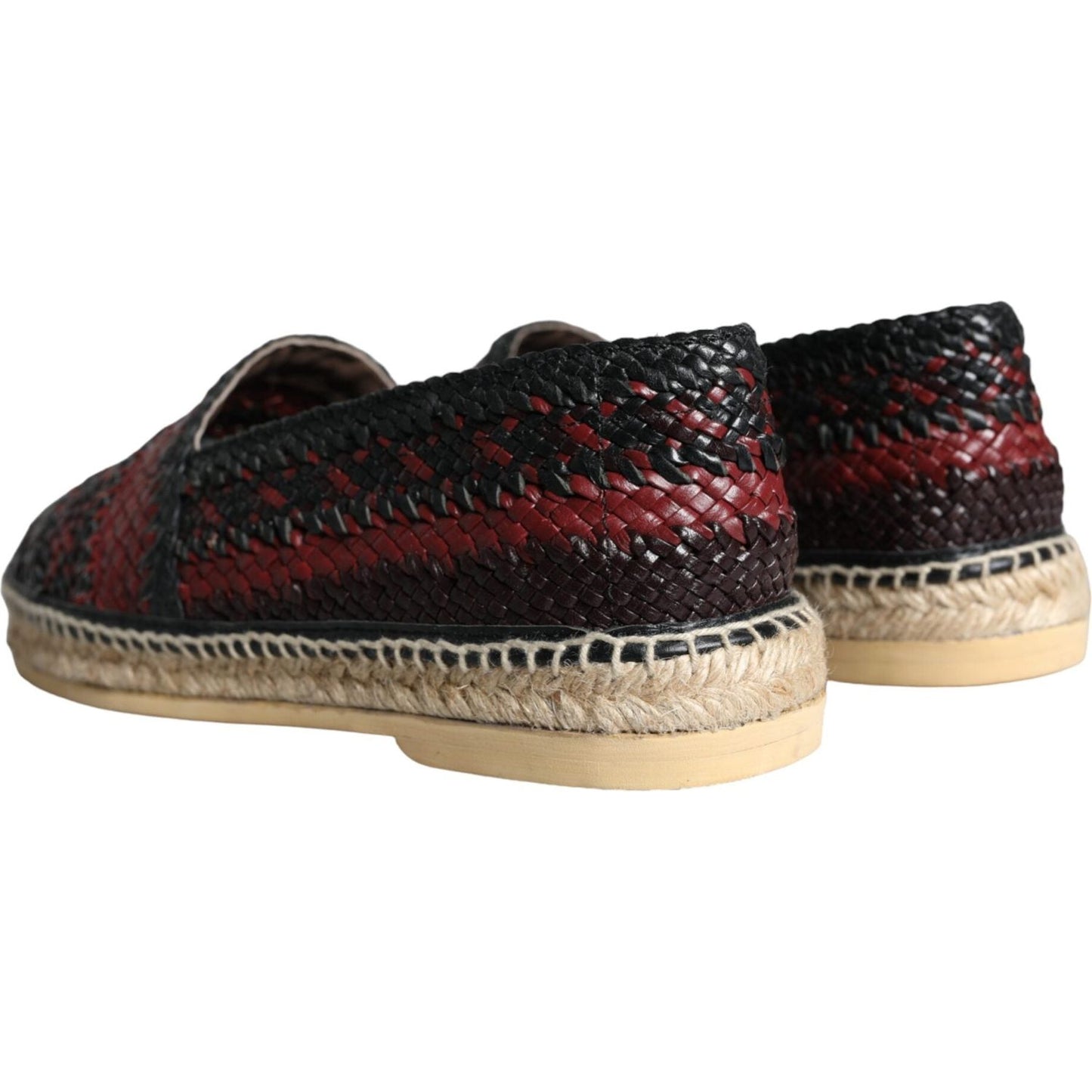 Dolce & Gabbana Black Maroon Woven Leather Buffalo Men Espadrille Shoes Dolce & Gabbana