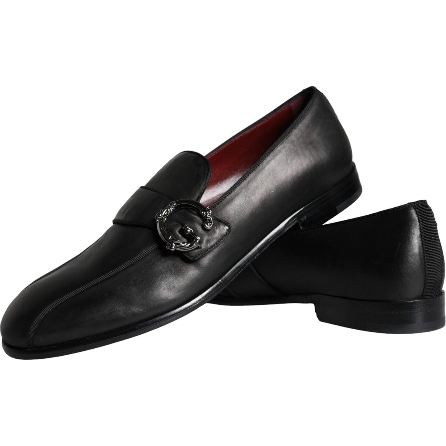 Dolce & Gabbana Black Leather Logo Loafers Men Dress Shoes Dolce & Gabbana