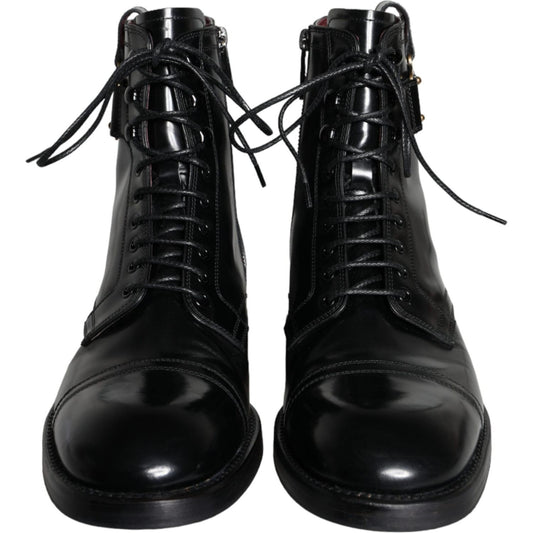 Dolce & Gabbana Black Logo Lace Up Mid Calf Men Boots Shoes Dolce & Gabbana