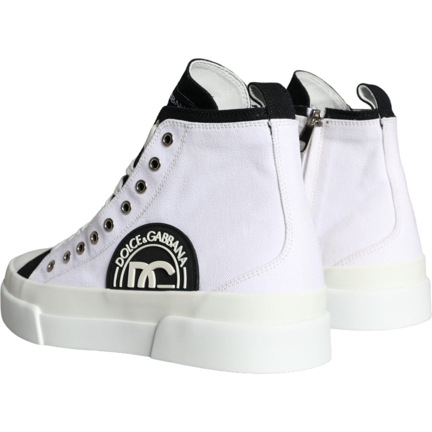 Dolce & Gabbana White Black Cotton Logo High Top Sneaker Shoes Dolce & Gabbana