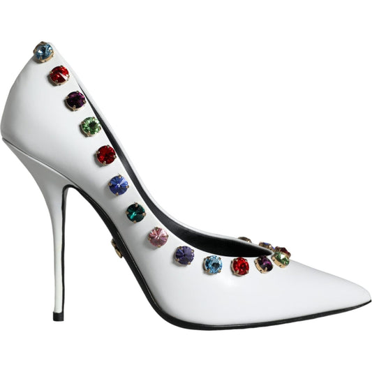 Dolce & Gabbana White Crystal Leather High Heels Pumps Shoes Dolce & Gabbana