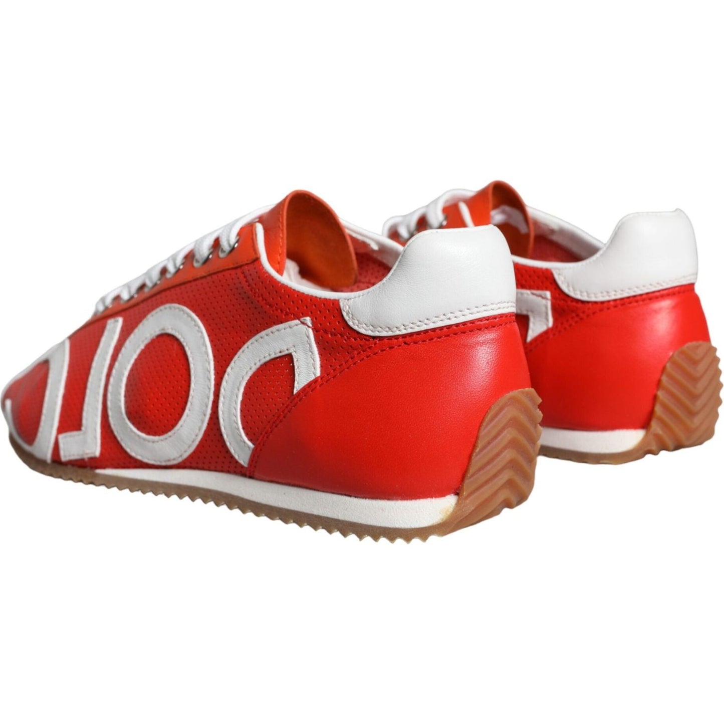 Dolce & Gabbana Red White Leather Logo Casual Sneakers Shoes Dolce & Gabbana