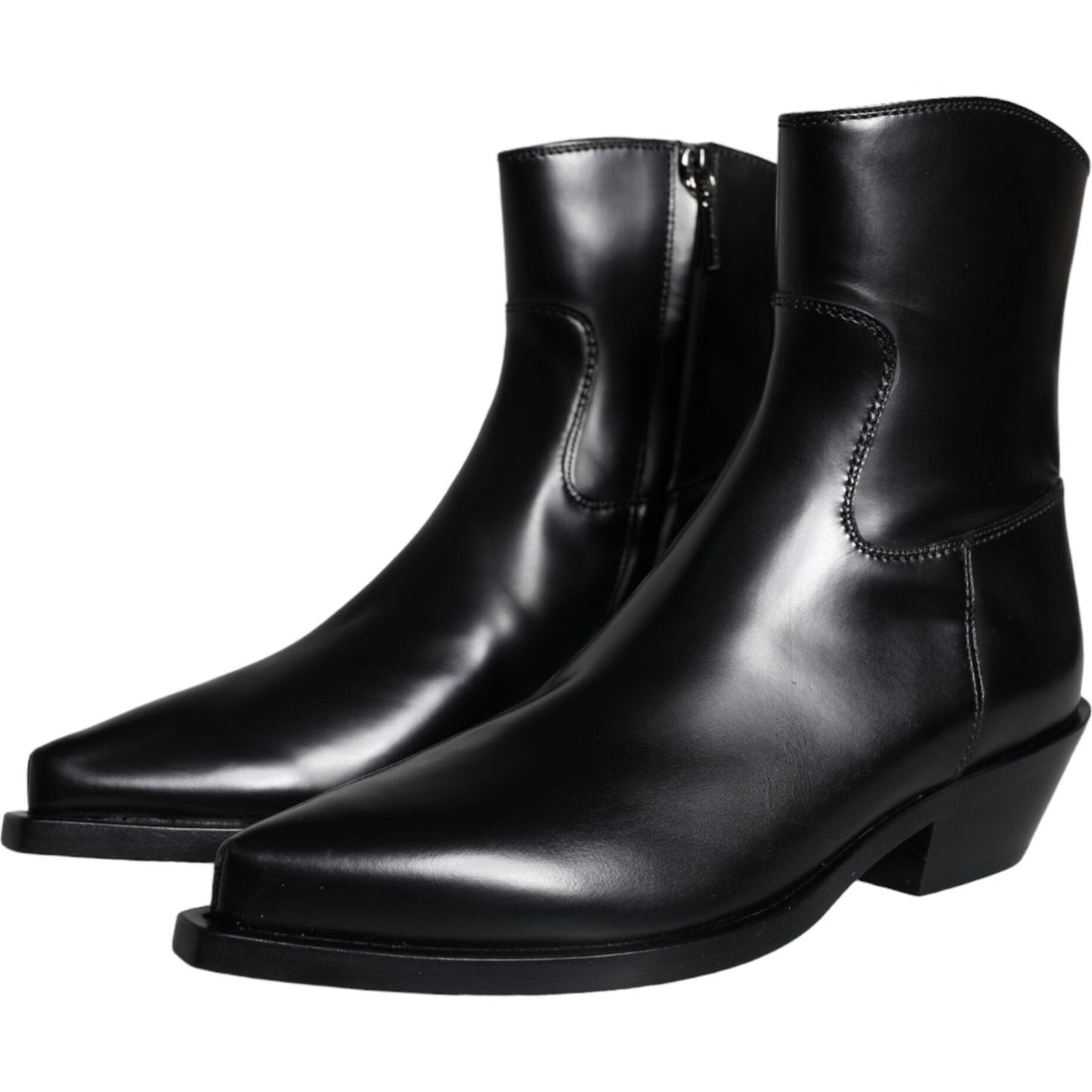 Dolce & Gabbana Black Leather Ankle Boots Booties Shoes Dolce & Gabbana