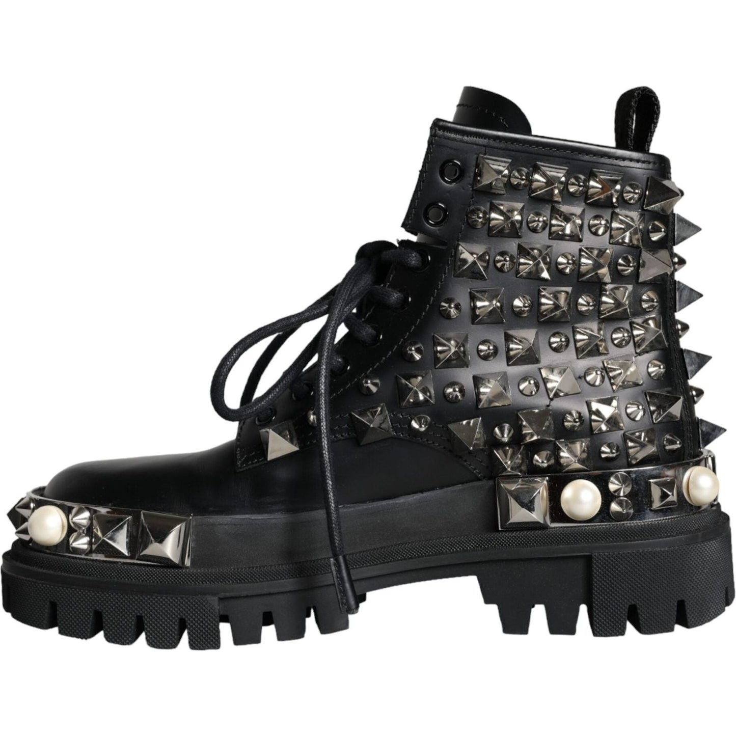 Dolce & Gabbana Black Leather Studs Embellished Combat Boots Shoes Dolce & Gabbana