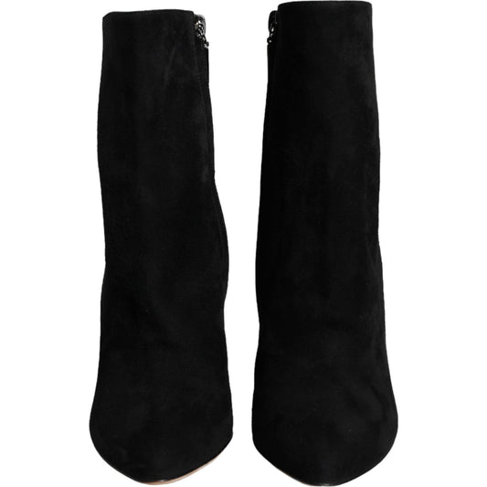 Dolce & Gabbana Black Suede Leather Mid Calf Boots Shoes Dolce & Gabbana