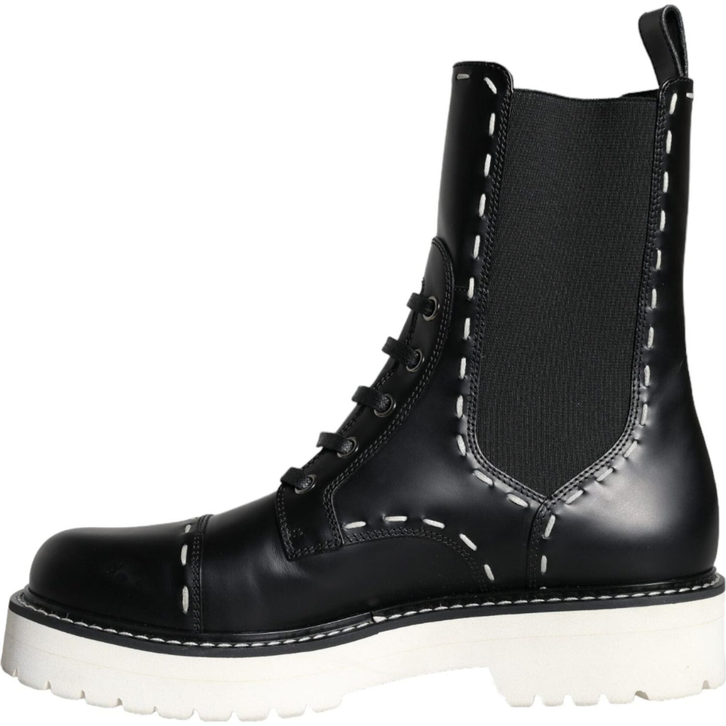 Dolce & Gabbana Black Leather Combat Mid Calf Boots Shoes Dolce & Gabbana