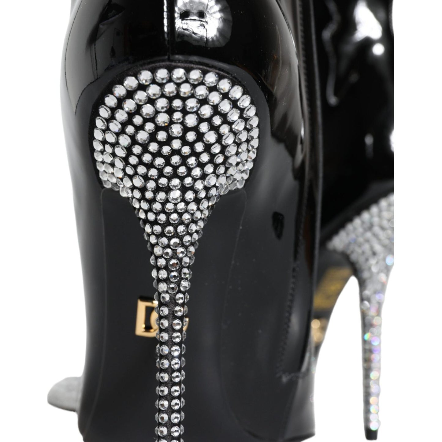 Dolce & Gabbana Black Patent Leather Crystal Heel Boots Shoes Dolce & Gabbana