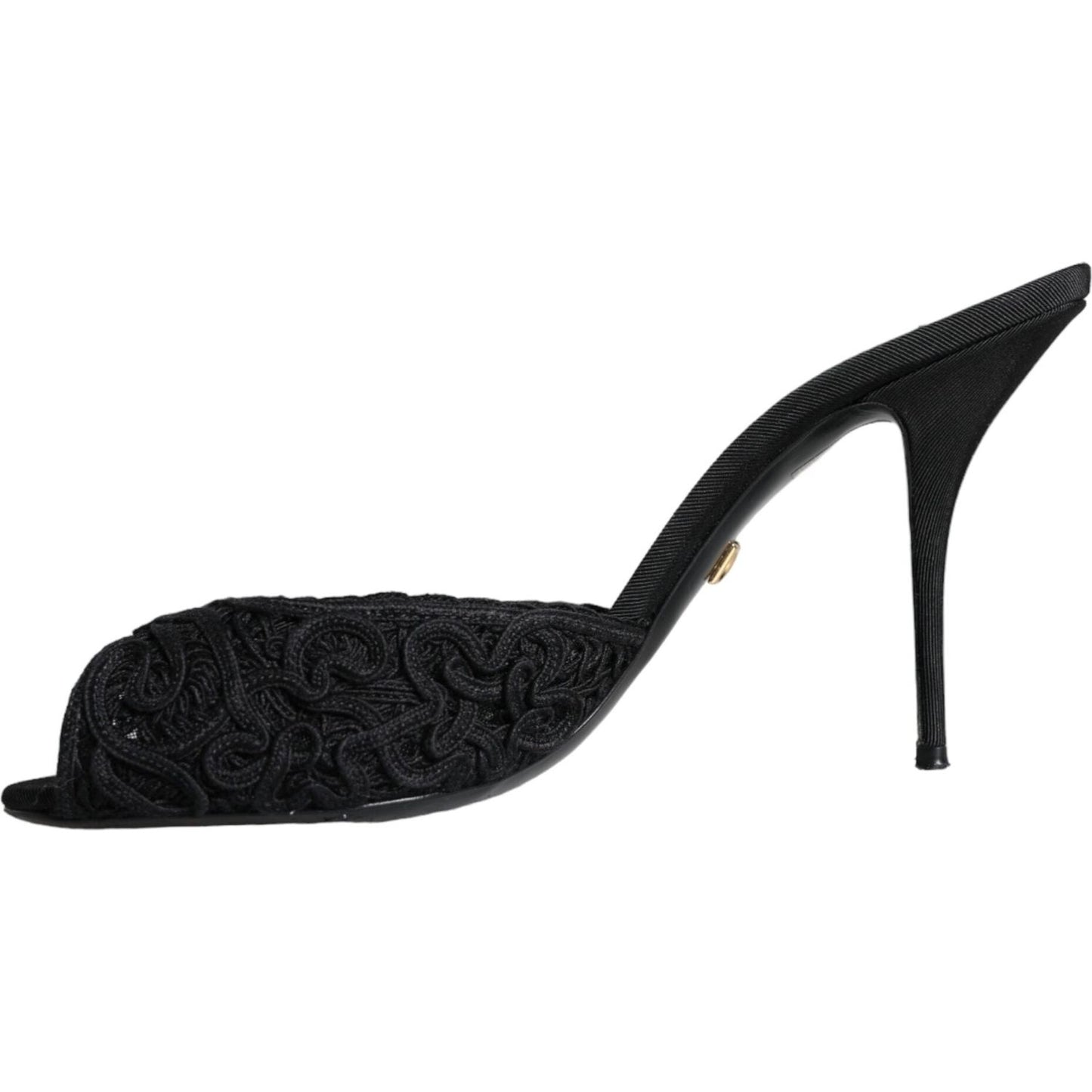 Dolce & Gabbana Black Keira Cordonetto Heels Slides Shoes Dolce & Gabbana