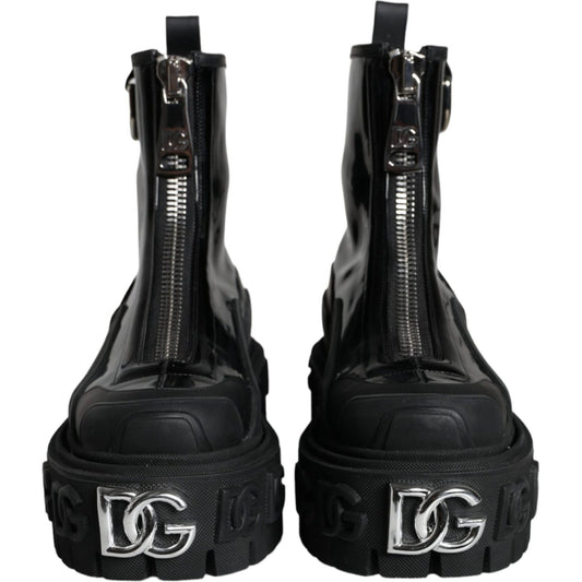 Dolce & Gabbana Black Leather Rubber Logo Ankle Boots Shoes Dolce & Gabbana