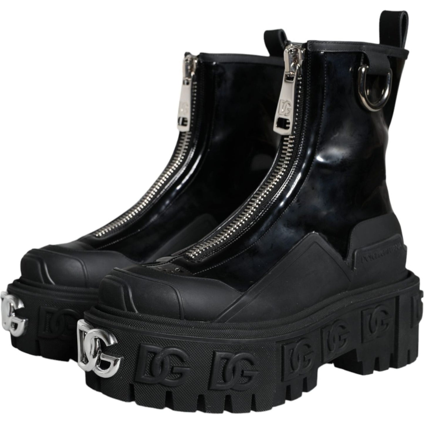 Dolce & Gabbana Black Leather Rubber Logo Ankle Boots Shoes Dolce & Gabbana