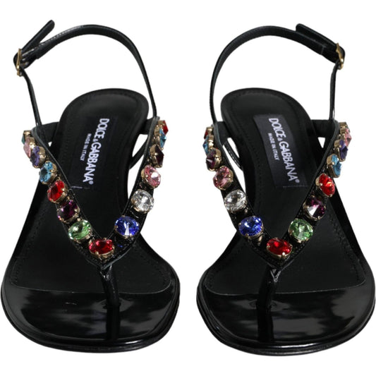 Dolce & Gabbana Black Leather Crystal Slingback Sandals Shoes Dolce & Gabbana