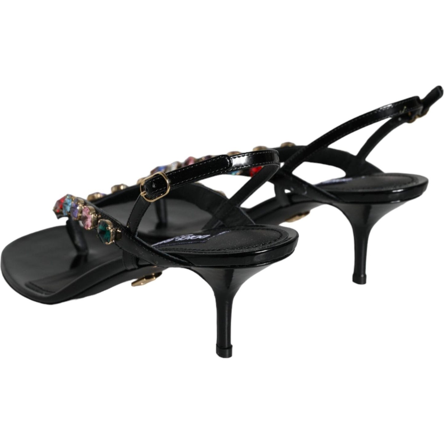 Dolce & Gabbana Black Leather Crystal Slingback Sandals Shoes Dolce & Gabbana