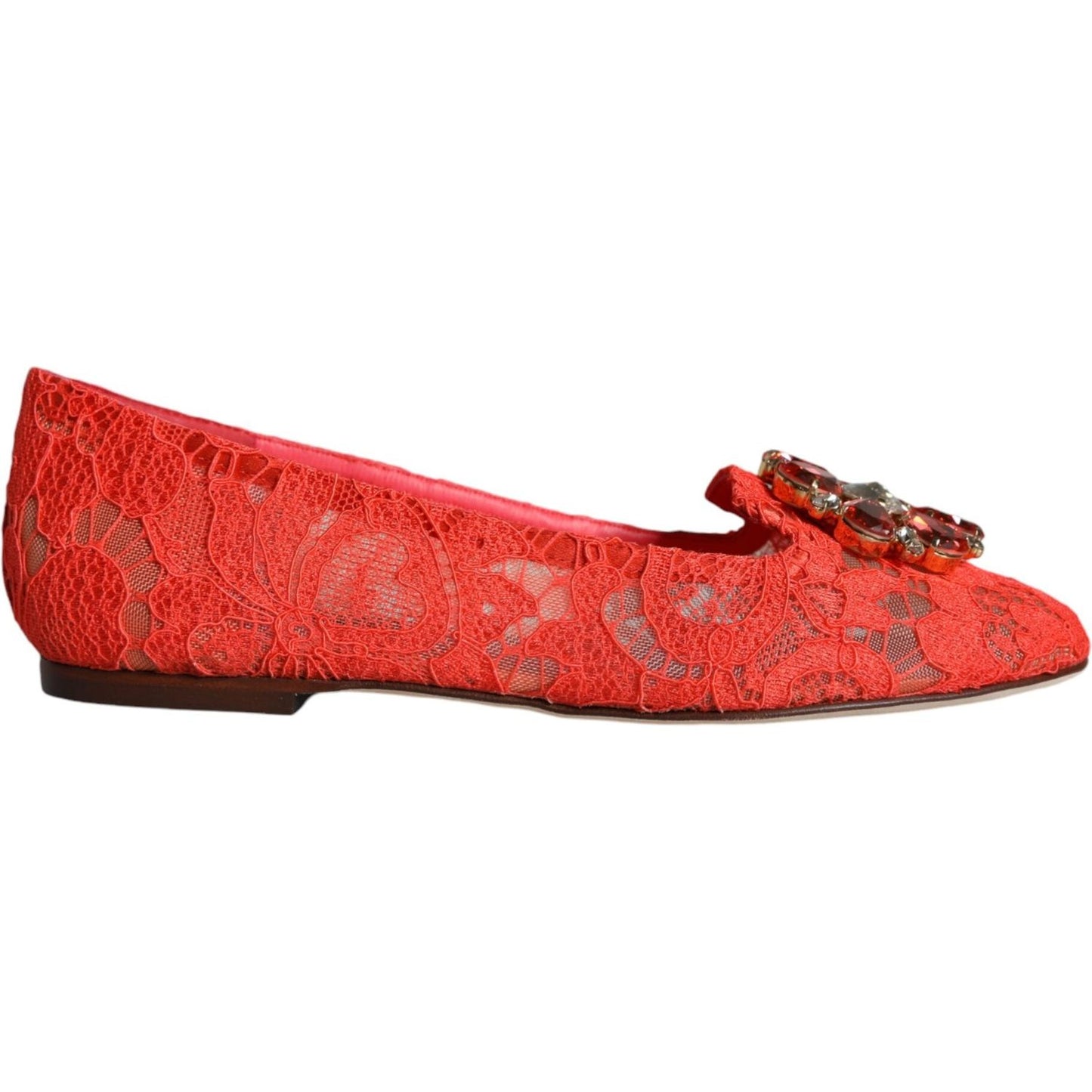 Dolce & Gabbana Coral Lace Crystal Ballet Flats Loafers Shoes Dolce & Gabbana