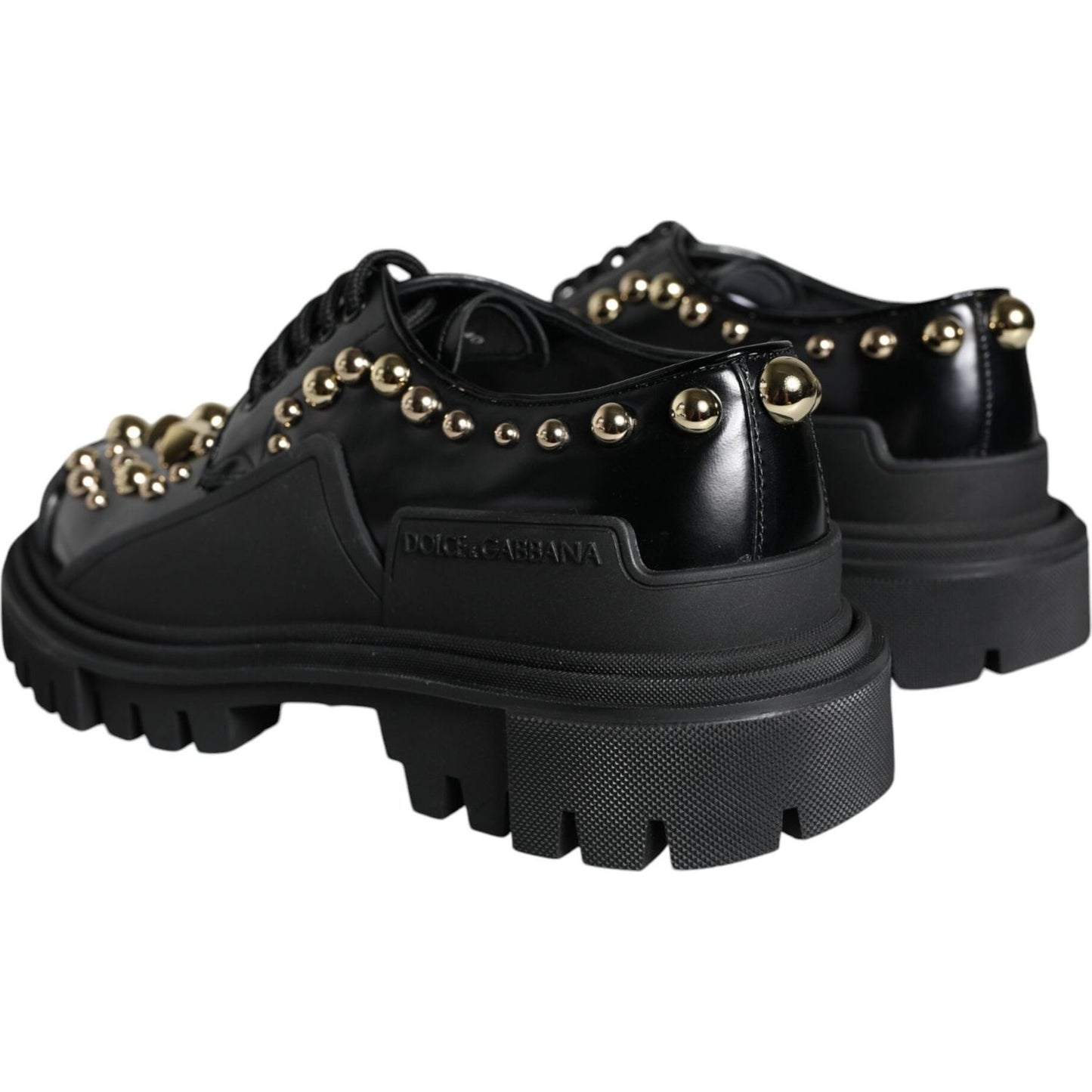 Dolce & Gabbana Black Leather Trekking Derby Embellished Shoes Dolce & Gabbana