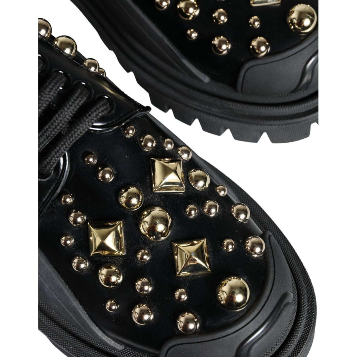 Dolce & Gabbana Black Leather Trekking Derby Embellished Shoes Dolce & Gabbana