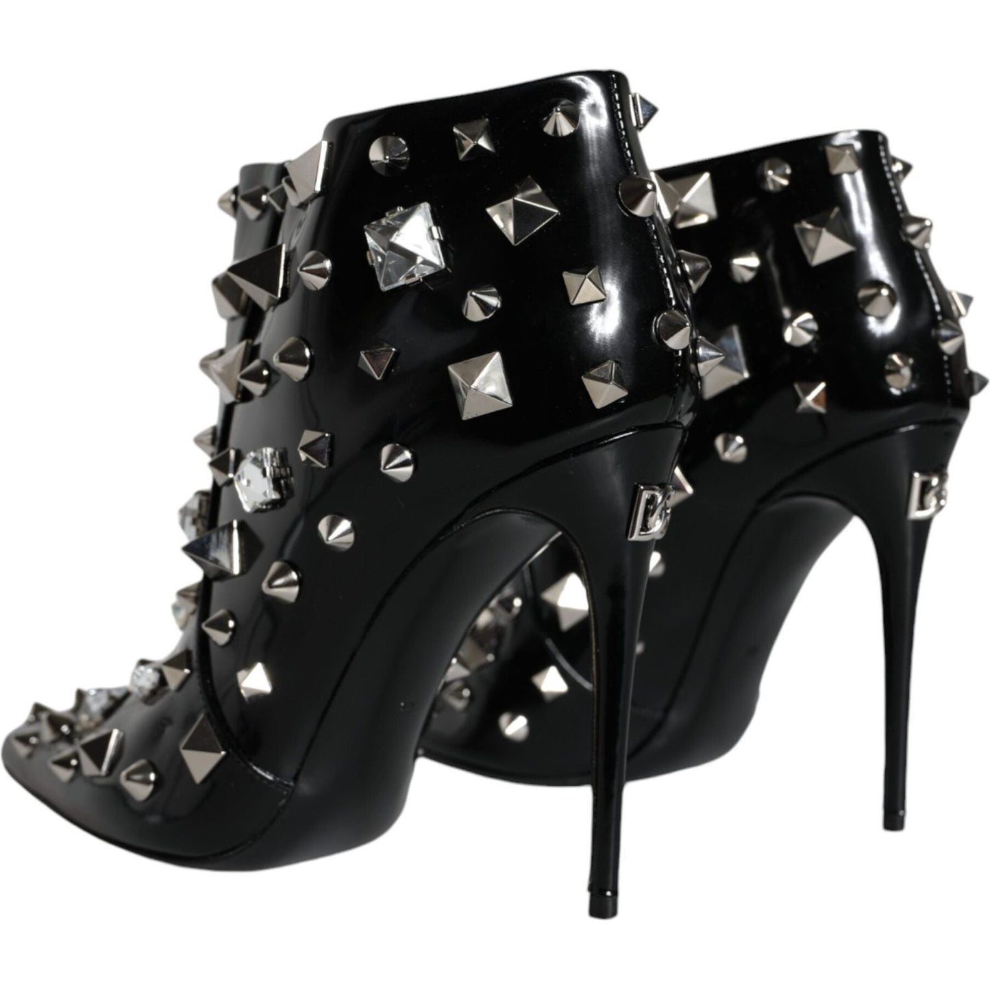 Dolce & Gabbana Black Leather Studs Crystal Ankle Boots Shoes Dolce & Gabbana