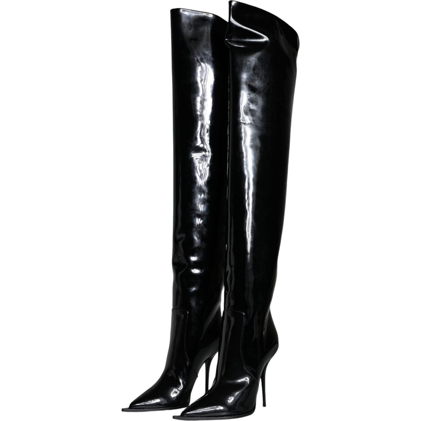 Dolce & Gabbana Black Patent Leather Knee High Boots Shoes Dolce & Gabbana