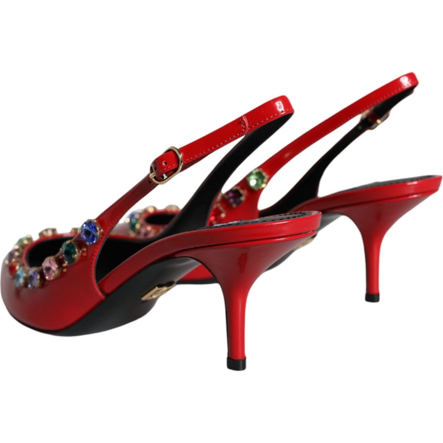 Dolce & Gabbana Red Leather Crystal Heels Slingback Shoes Dolce & Gabbana