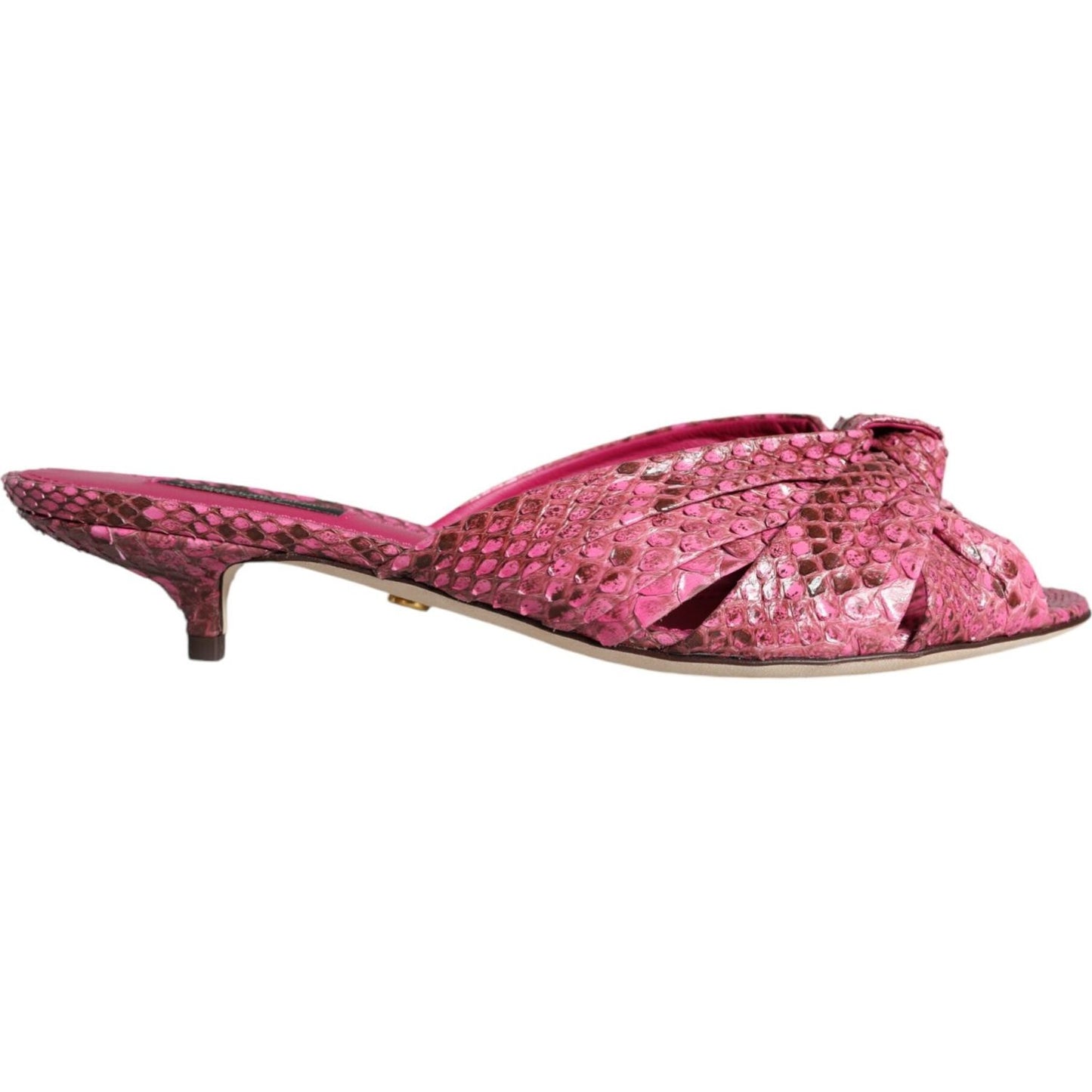 Dolce & Gabbana Pink Python Leather Kitten Heels Slides Shoes Dolce & Gabbana