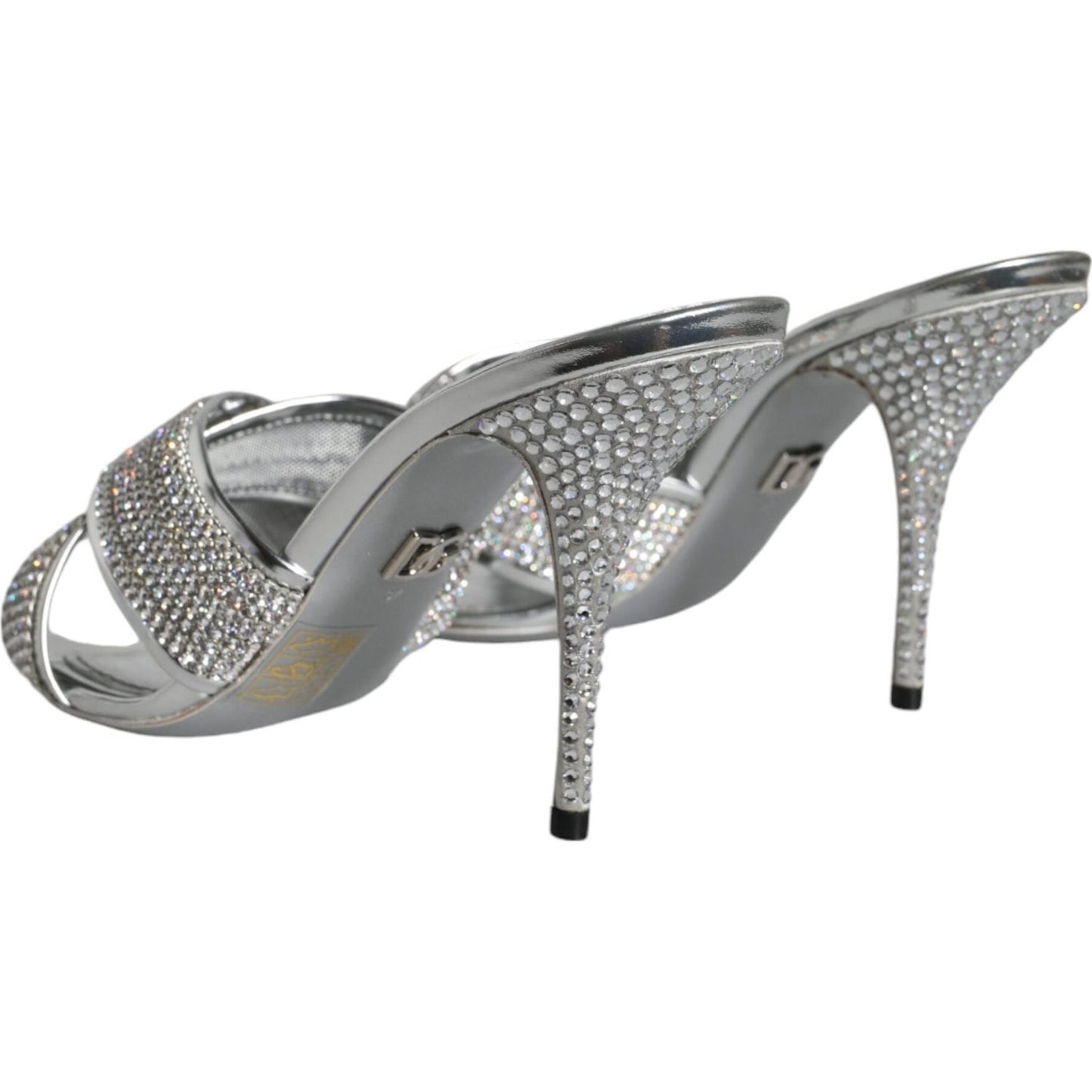 Dolce & Gabbana Silver Crystals Keira Heels Slides Shoes Dolce & Gabbana