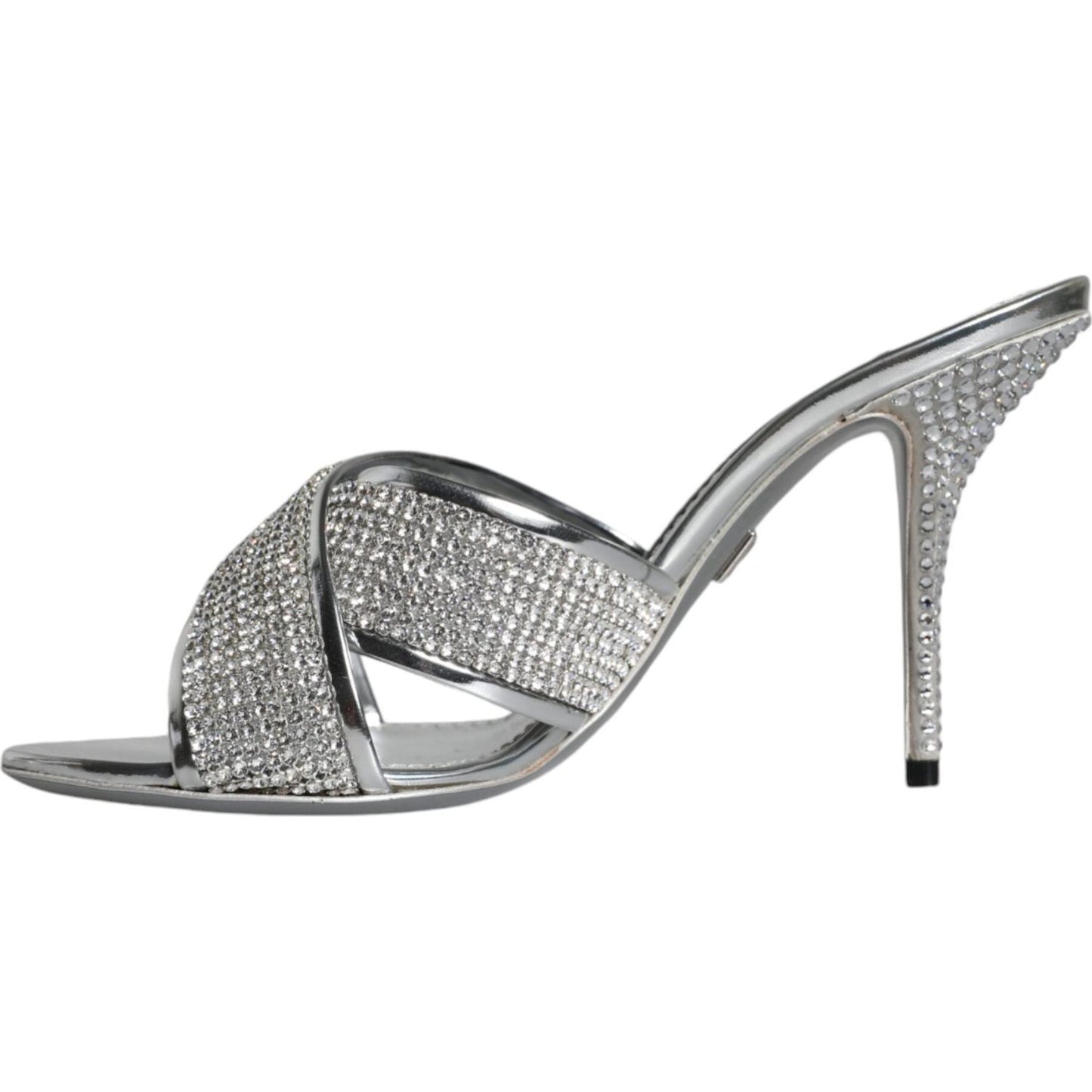 Dolce & Gabbana Silver Crystals Keira Heels Slides Shoes Dolce & Gabbana