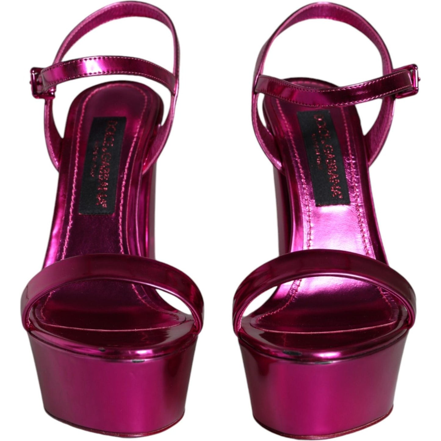 Dolce & Gabbana Fuchsia Leather Platform Logo Keira Sandals Shoes Dolce & Gabbana