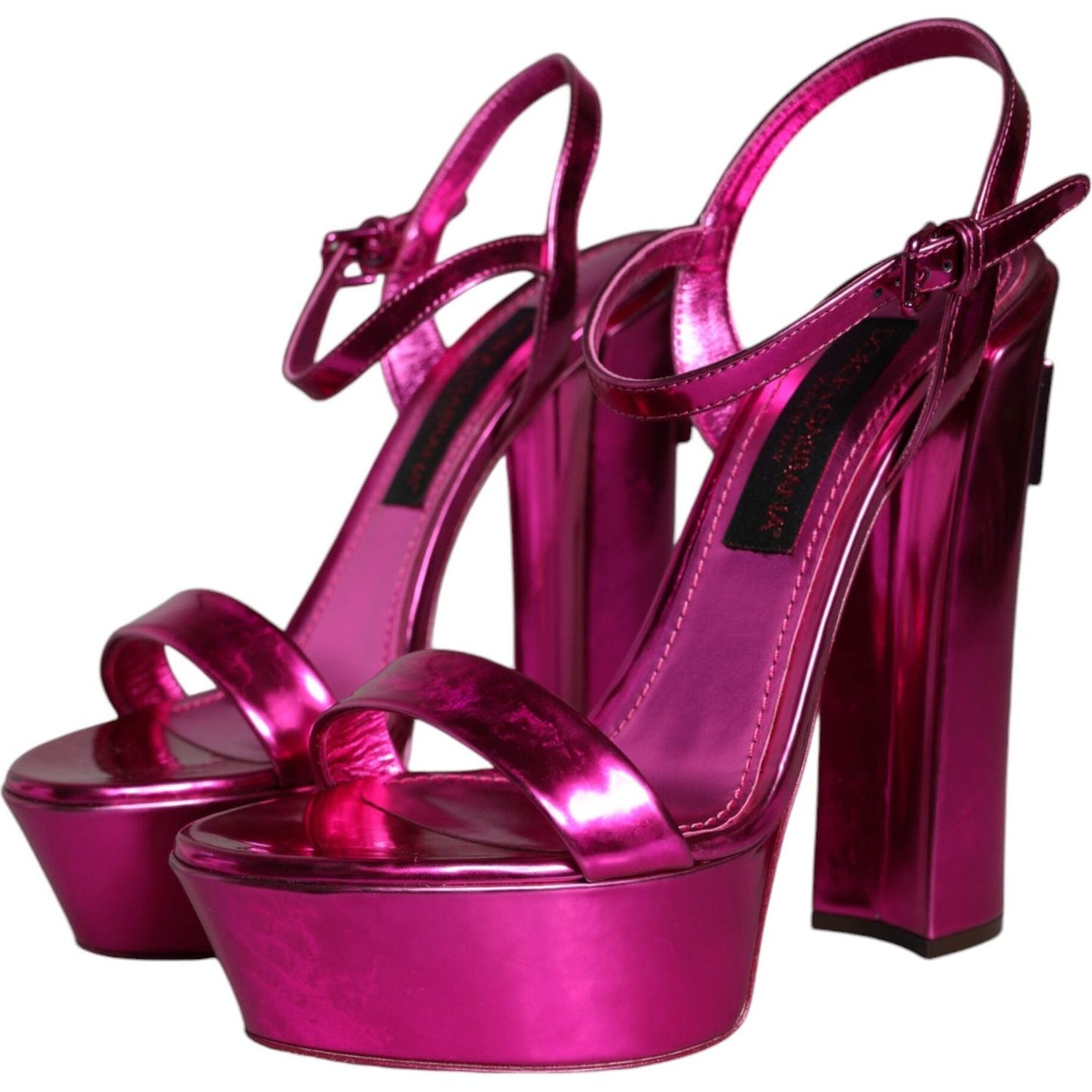 Dolce & Gabbana Fuchsia Leather Platform Logo Keira Sandals Shoes Dolce & Gabbana