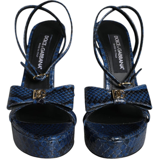 Dolce & Gabbana Blue Leather Ankle Strap Heels Sandals Shoes Dolce & Gabbana