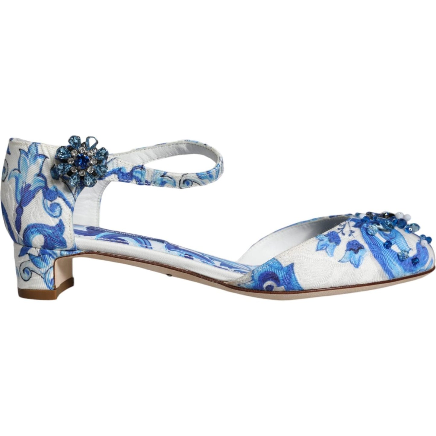 Dolce & Gabbana White Blue Majolica Print Ankle Strap Sandals Shoes Dolce & Gabbana