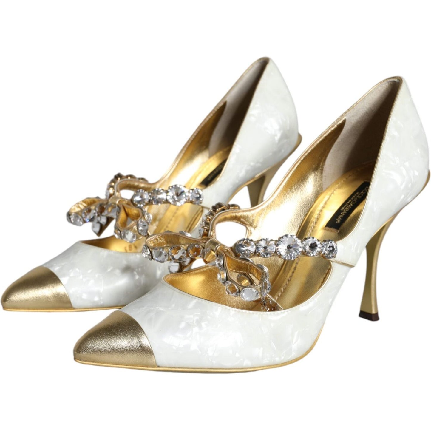 Dolce & Gabbana White Mary Jane Crystal Bow Pearl Pumps Shoes Dolce & Gabbana