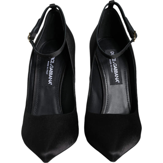 Dolce & Gabbana Black Satin Ankle Strap Heels Pumps Shoes Dolce & Gabbana