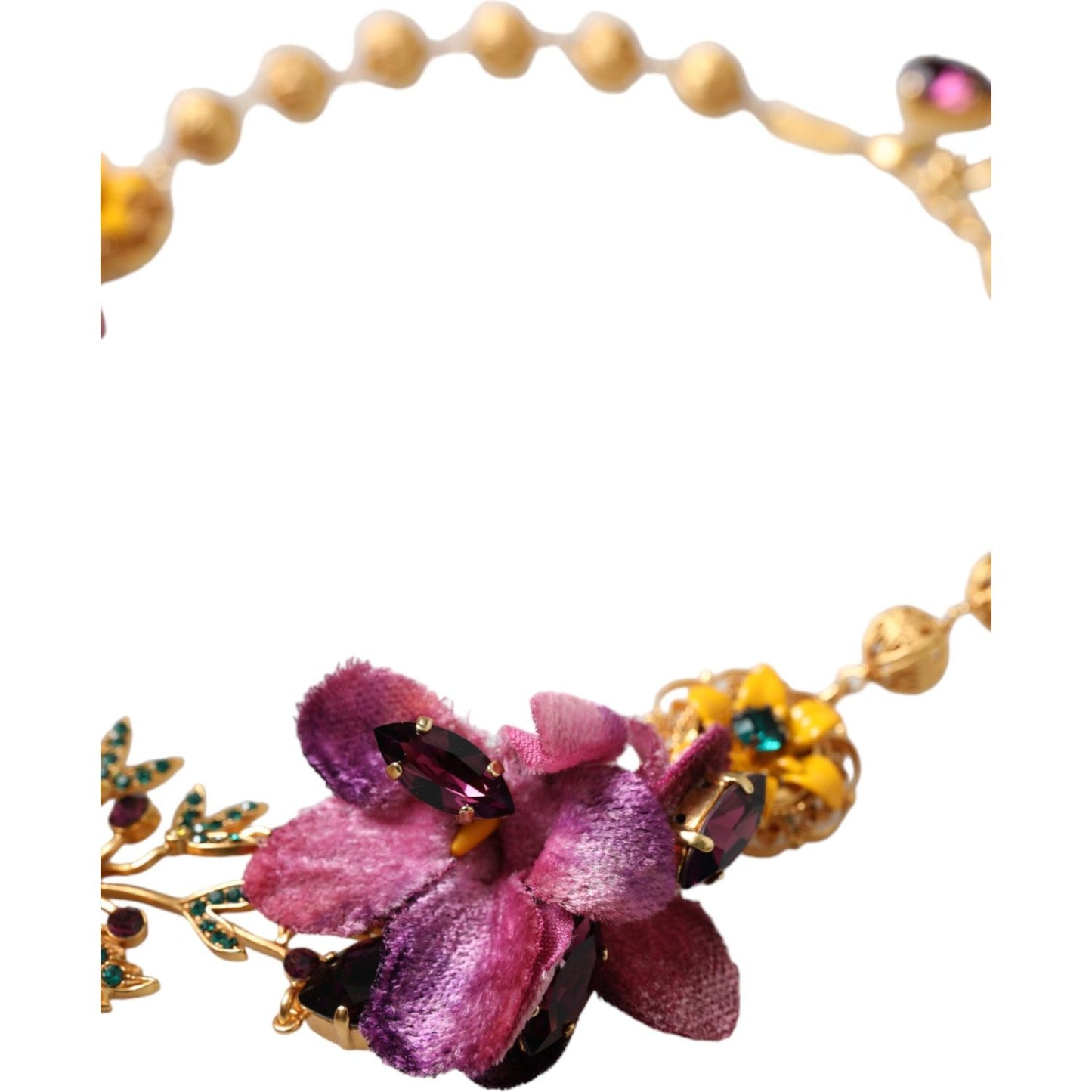 Dolce & Gabbana Gold Brass Mix Fiori Flowers Crystal Chain Necklace Dolce & Gabbana