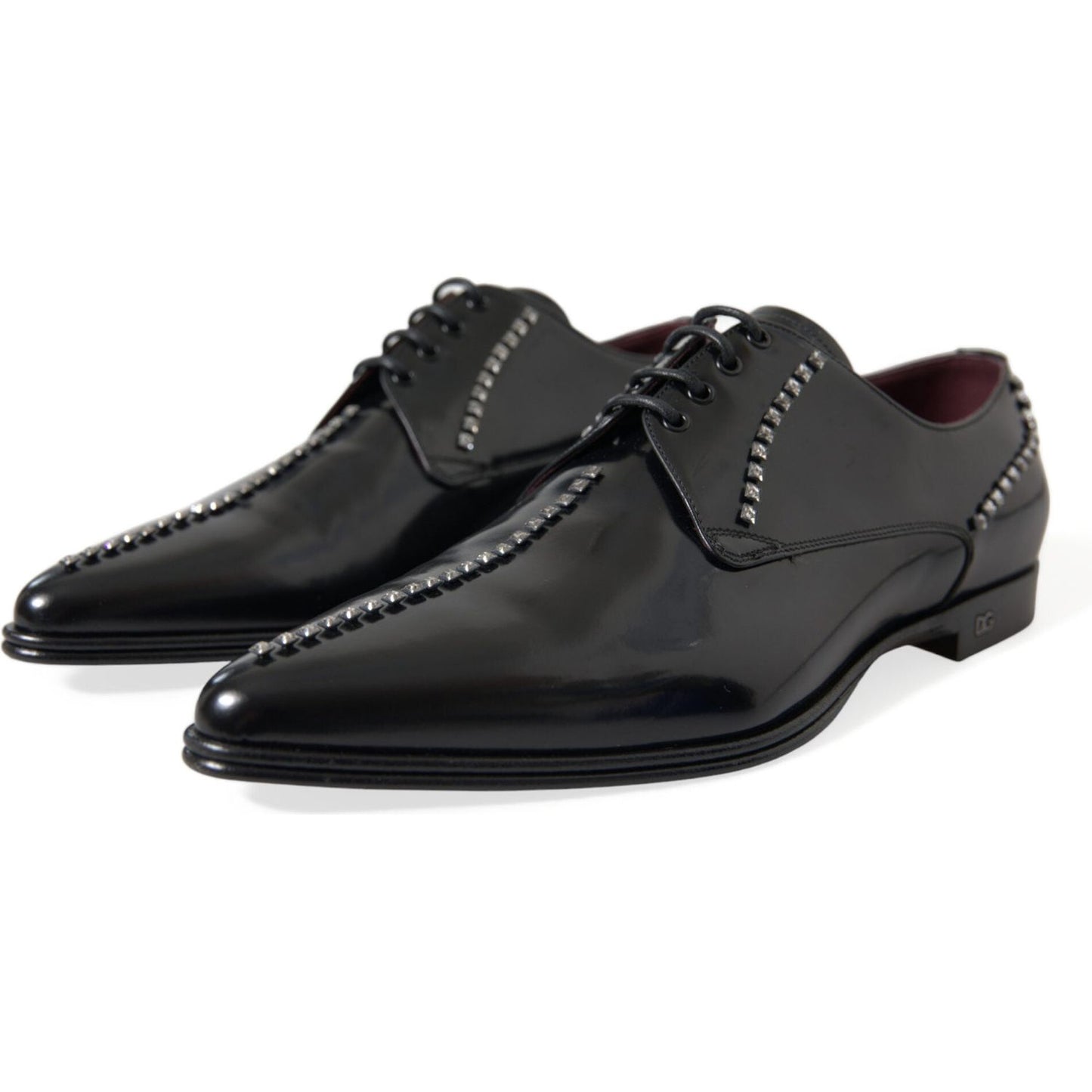 Dolce & Gabbana Black Leather Crystal Dress Formal Shoes Dolce & Gabbana