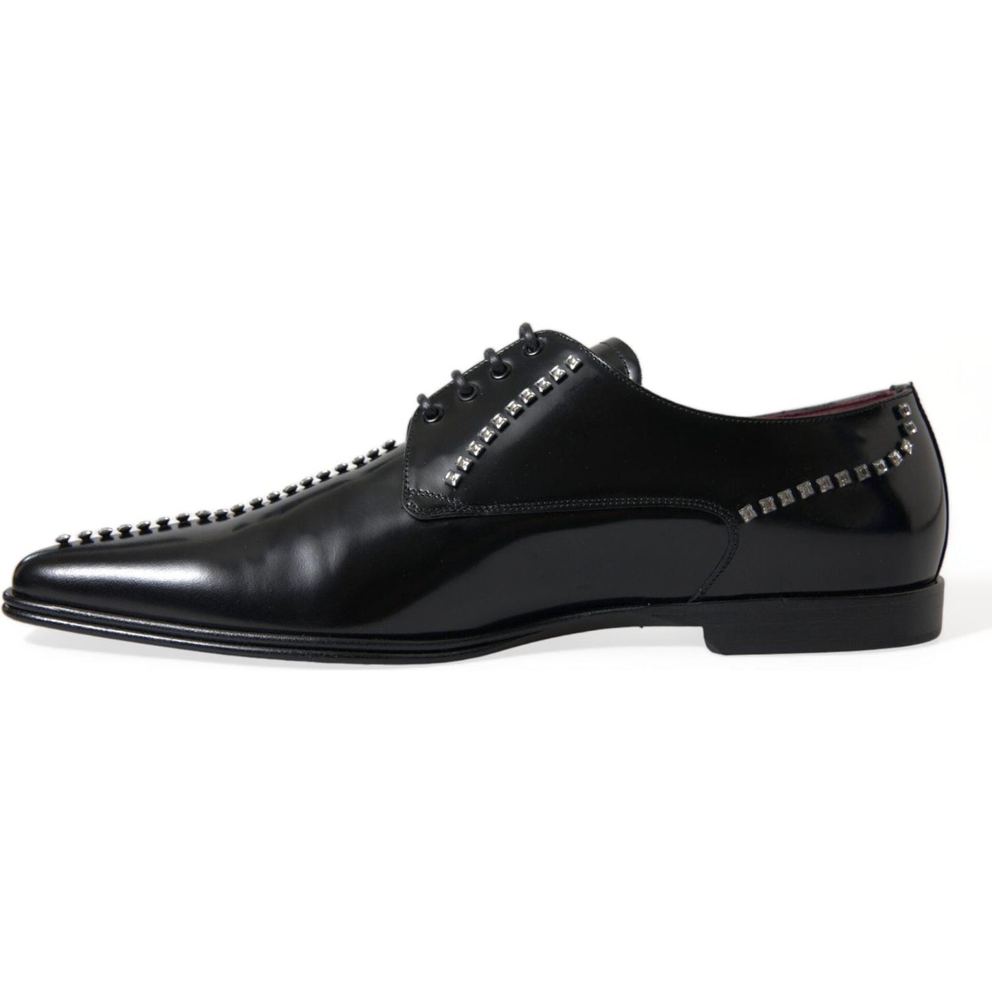 Dolce & Gabbana Black Leather Crystal Dress Formal Shoes Dolce & Gabbana