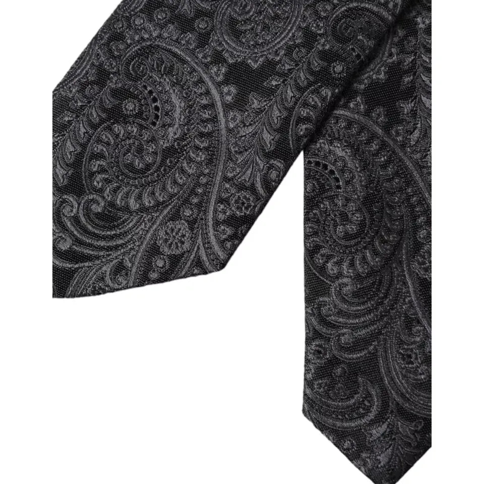 Dolce & Gabbana Gray Patterned 100% Silk Adjustable Men Tie Dolce & Gabbana